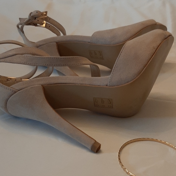 Cream Suede Strap Heels - Picture 2 of 5